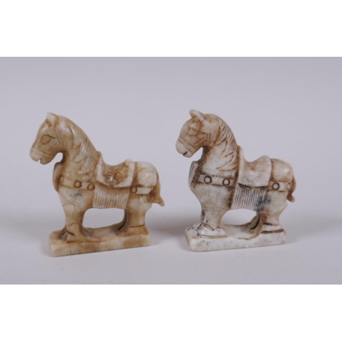 246 - A pair of Chinese carved hardstone tang style horse, 8cm high