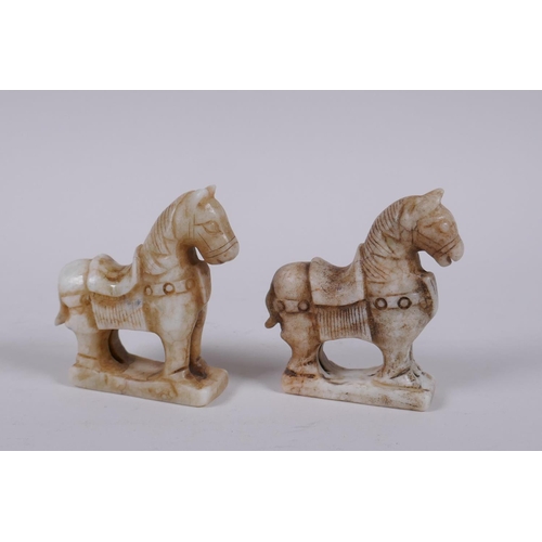 246 - A pair of Chinese carved hardstone tang style horse, 8cm high