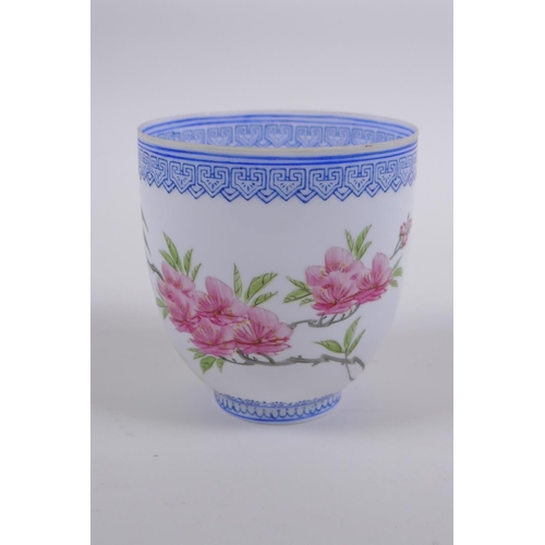 272 - A Chinese Republic period eggshell porcelain cup with hand painted cockerel decoration, signed in re... 