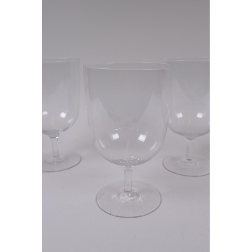 274 - Four early C20th glass goblets etched with a rampant lion, and three other C19th glasses, largest 16... 