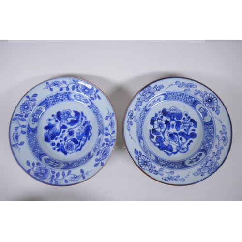 290 - A pair of late C19th/early C20th Chinese blue and white bowls with floral decoration, a pair of blue... 