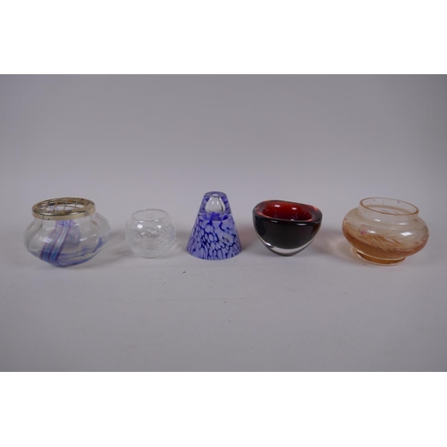 301 - Four studio glass bowls including one Caithness and a cut glass bowl