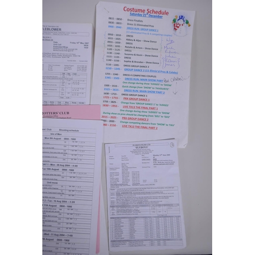 302 - A quantity of TV and film production sheets, shooting schedules and call sheets, including Strictly ... 