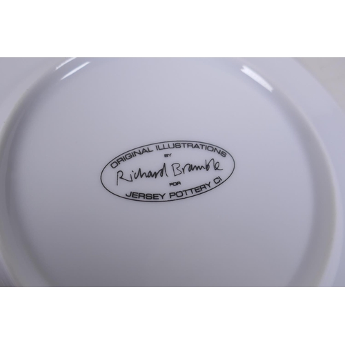 323 - Richard Bramble for Jersey Pottery, four dining plates, three side plates, three bowls and two egg c... 