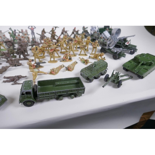 36 - A large quantity of vintage plastic WWII toy soldiers, various makers including Timpo, Lone Star, Cr... 