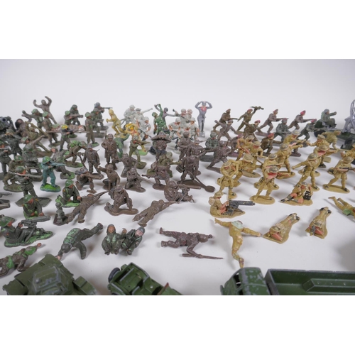 36 - A large quantity of vintage plastic WWII toy soldiers, various makers including Timpo, Lone Star, Cr... 