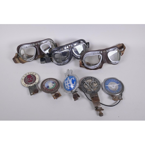 42 - Two pairs of vintage Stadium motorcycle goggles and another similar pair, all early to mid C20th, an... 