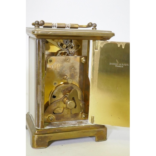 614 - A French brass carriage clock, the dial inscribed Bayard, the movement Duverdrey & Bloguel, Fran... 