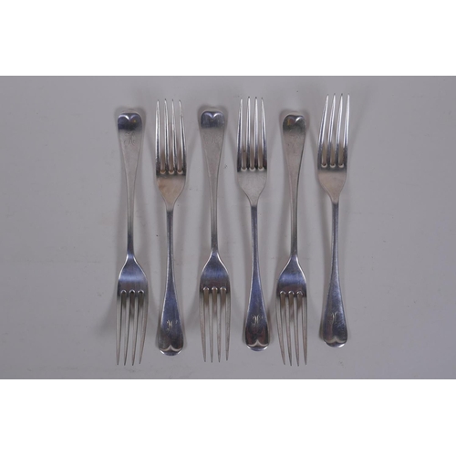 618 - A collection of antique silver flatware, mostly C19th, including six forks, mustard spoon, serving s... 