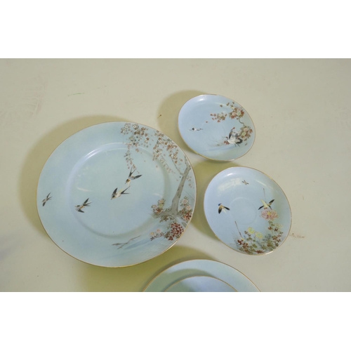 62 - A Japanese Meiji period hand painted eggshell porcelain part tea service, comprising a tea pot, milk... 