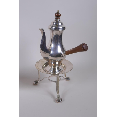 623 - A quantity of silver plate including a coffee pot and stand, skewers, coal scuttle shaped condiment ... 