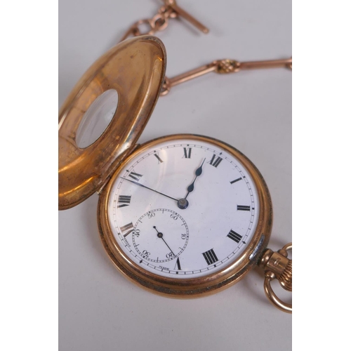 632 - A 9ct gold half hunter pocket watch, the Dennison watch case numbered 283666, Birmingham, 1924, 96.7... 