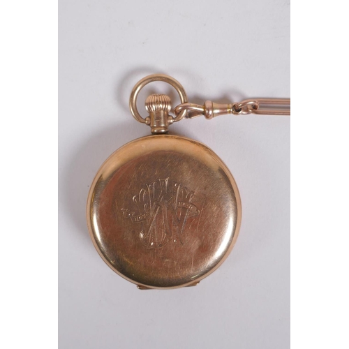 632 - A 9ct gold half hunter pocket watch, the Dennison watch case numbered 283666, Birmingham, 1924, 96.7... 