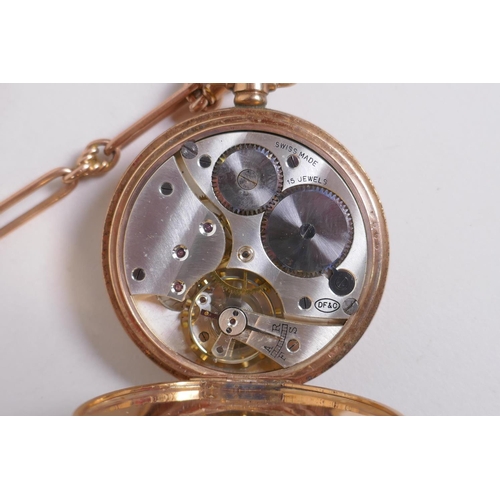 632 - A 9ct gold half hunter pocket watch, the Dennison watch case numbered 283666, Birmingham, 1924, 96.7... 