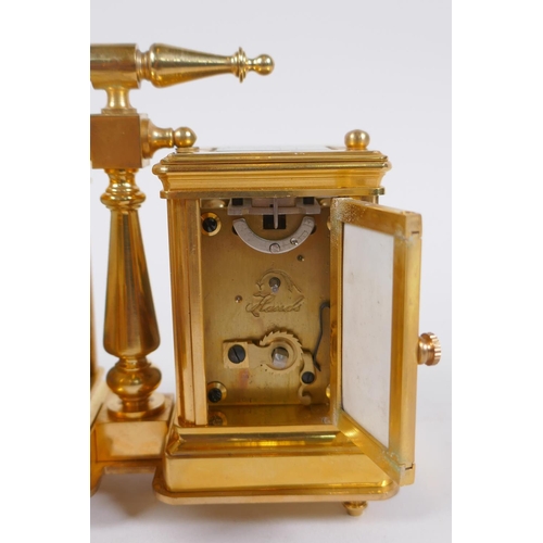 635 - An ormolu and Sevres style porcelain twin carriage clock and barometer, the dials decorated with flo... 