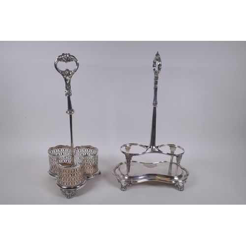 637 - A late C19th/early C20th silver plated two bottle holder by Elkington & Co, and a silver plated ... 