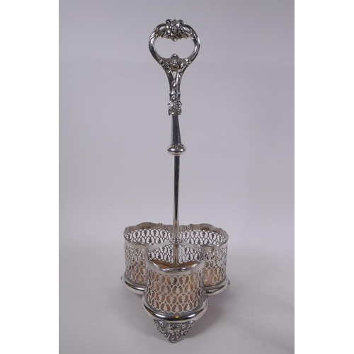 637 - A late C19th/early C20th silver plated two bottle holder by Elkington & Co, and a silver plated ... 