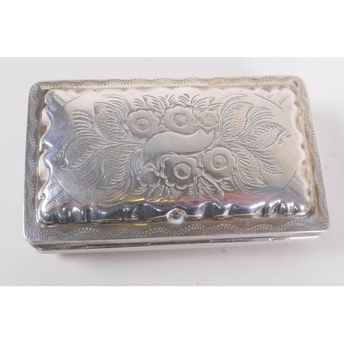 641 - A C19th Dutch silver snuff box with raised decoration of Putti at play, export marks and English hal... 