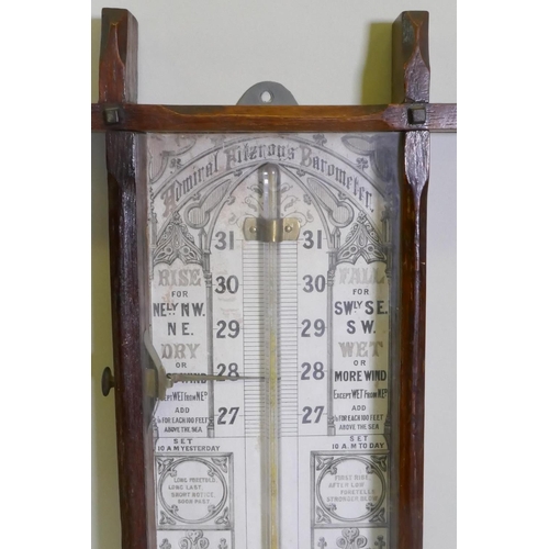 644 - An oak cased Admiral Fitzroy's barometer, 102 x 26