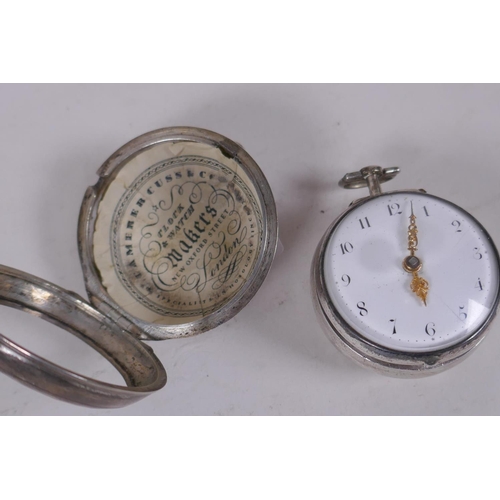 650 - C18th silver cased fusee pocket watch, the movement inscribed Thos. Crook, London, the enamel dial w... 