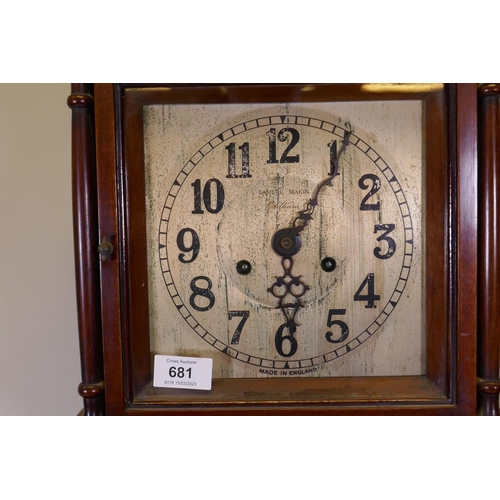 664 - A mahogany cased grandmother clock, the silver dial with Arabic numerals, inscribed Samuel Makin, Ol... 