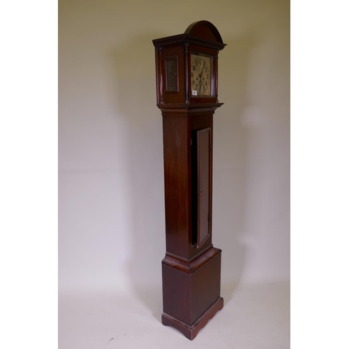 664 - A mahogany cased grandmother clock, the silver dial with Arabic numerals, inscribed Samuel Makin, Ol... 