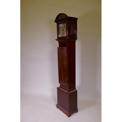 664 - A mahogany cased grandmother clock, the silver dial with Arabic numerals, inscribed Samuel Makin, Ol... 