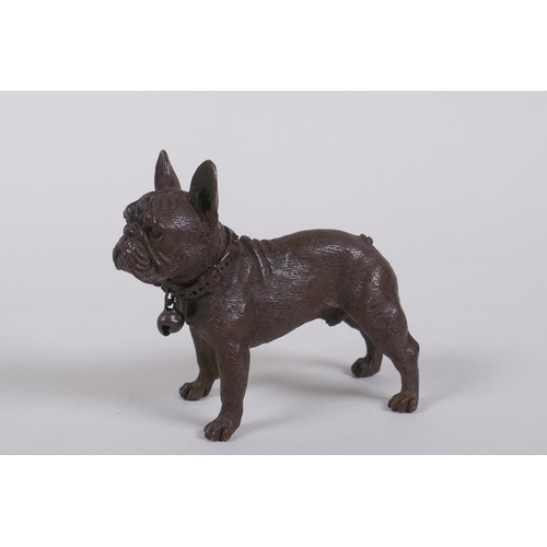 67 - A bronze figure of a French bulldog, 7cm long, 7cm high
