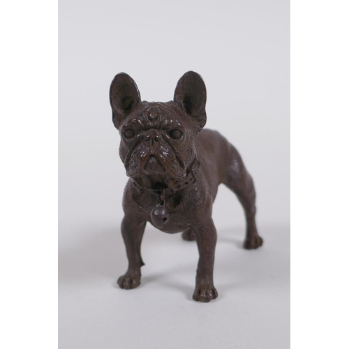 67 - A bronze figure of a French bulldog, 7cm long, 7cm high