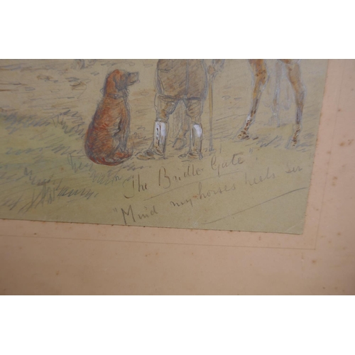 808 - Finch Mason, The Budle Gate, Mind My Horses Heels, Sir, inscribed, watercolour, unframed, 28 x 45cm