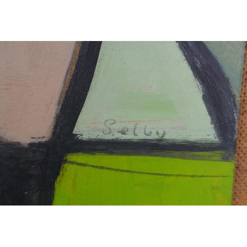 813 - Abstract still life, signed Selby, oil on board, 34 x 43cm