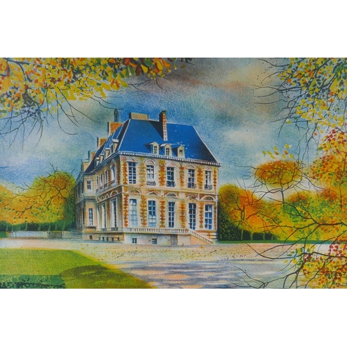 819 - A limited edition lithograph of a French chateau, indistinctly pencil signed and numbered 86/275, 47... 