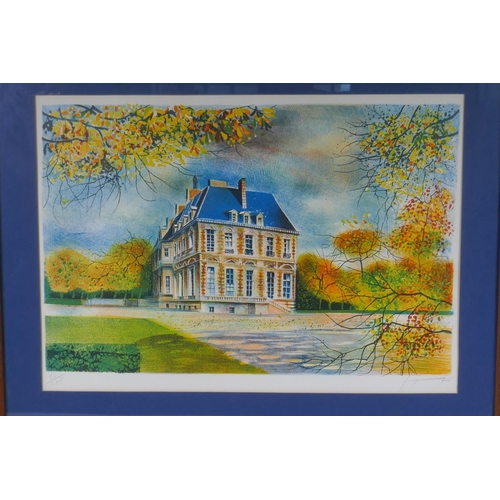 819 - A limited edition lithograph of a French chateau, indistinctly pencil signed and numbered 86/275, 47... 