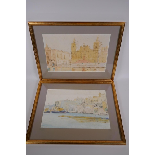 826 - Maltese School, St Lawrence water front, Vittoriosa, Malta, pair of watercolours and ink, one i... 