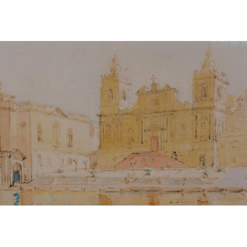 826 - Maltese School, St Lawrence water front, Vittoriosa, Malta, pair of watercolours and ink, one i... 