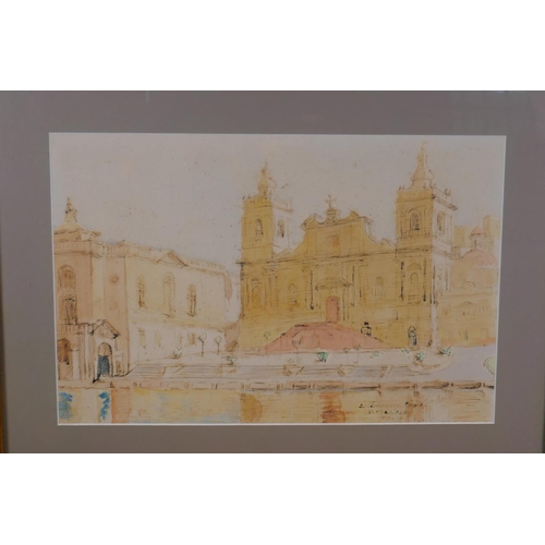 826 - Maltese School, St Lawrence water front, Vittoriosa, Malta, pair of watercolours and ink, one i... 