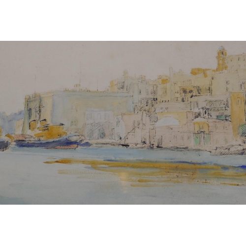 826 - Maltese School, St Lawrence water front, Vittoriosa, Malta, pair of watercolours and ink, one i... 