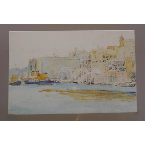 826 - Maltese School, St Lawrence water front, Vittoriosa, Malta, pair of watercolours and ink, one i... 