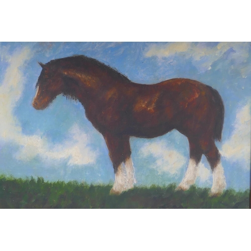 833 - Study of a shire horse, oil on board in a maple wood frame, 43 x 58cm