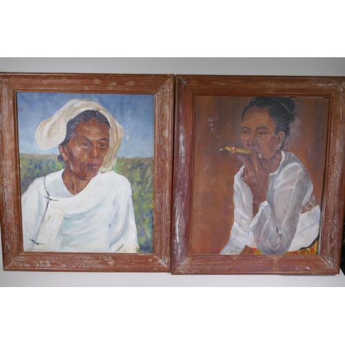 839 - Julia Neilus Moffatt, a pair of portraits of oriental women, oils on canvas laid on board, housed in... 