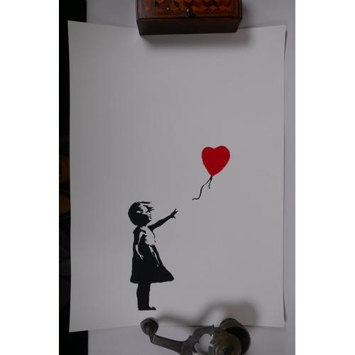 853 - After Banksy, Balloon Girl, copy screen print, by the West Country Prince, 70 x 50cm