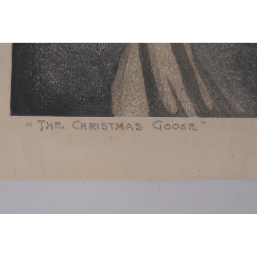 854 - Arthur Rigden Read (British, 1879-1955), The Christmas Goose, pencil signed colour woodcut, 16.5 x 2... 