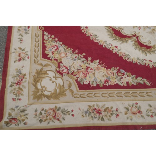 1103 - A woven wool tapestry rug/wall hanging with Aubusson design, 255 x 360cm