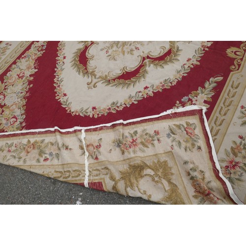 1129 - A woven wool tapestry rug/wall hanging with Aubusson design, 255 x 360cm