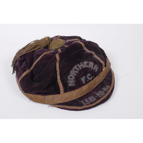 1 - A C19th Scottish Northern Football Club Cap, in claret and gold, for the 1881-82-84 seasons, made by... 