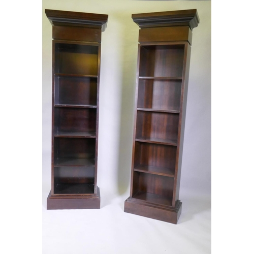 1015 - A near pair of contemporary hardwood open bookcases, 60 x 30 x 201cm and 60 x 35 x 201cm, the larger... 