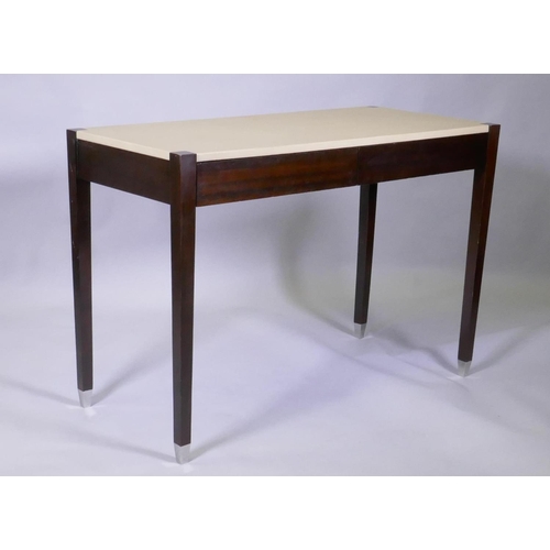 1017 - A contemporary hardwood two drawer writing table with faux shagreen top, 100 x 50 x 75cm