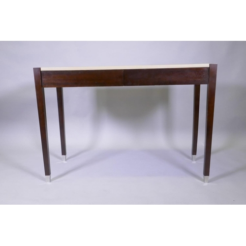 1017 - A contemporary hardwood two drawer writing table with faux shagreen top, 100 x 50 x 75cm