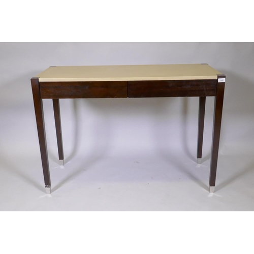 1018 - A contemporary hardwood two drawer writing table with faux shagreen top, 100 x 50 x 75cm