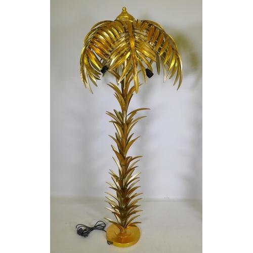 1026 - A gilt metal floor lamp in the form of a palm tree, 160cm high